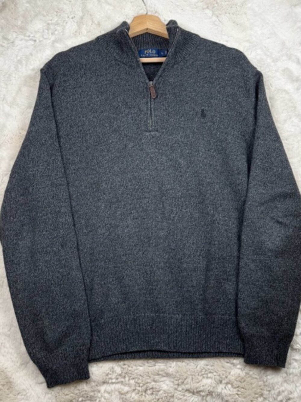Polo Ralph Lauren Men’s 1/4 Zip Cotton Knit Sweater Size Large Dark Gray